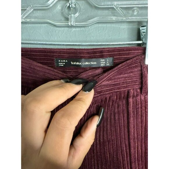 Zara Trafaluc Women's Large Straight Leg Corduroy Pocket Pants Maroon - Picture 6 of 6